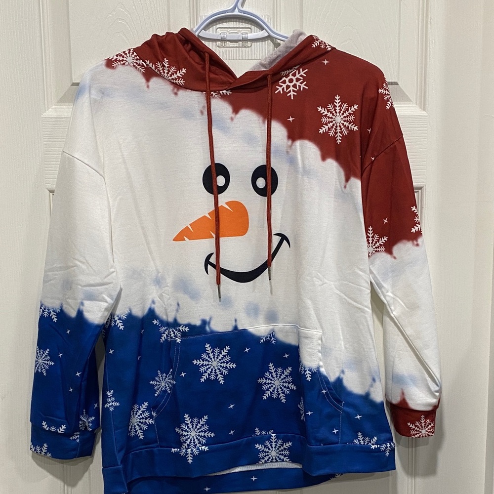 (8) NWOT Festive Snowman Hooded Sweatshirt - Red, White & Blue